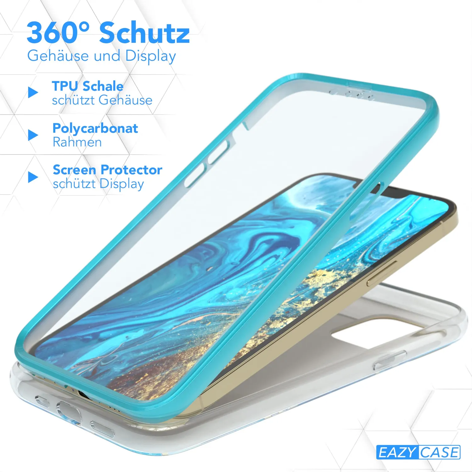 EAZY CASE iPhone 13 Pro Max 360 Hülle blau Full Cover Displayschutz