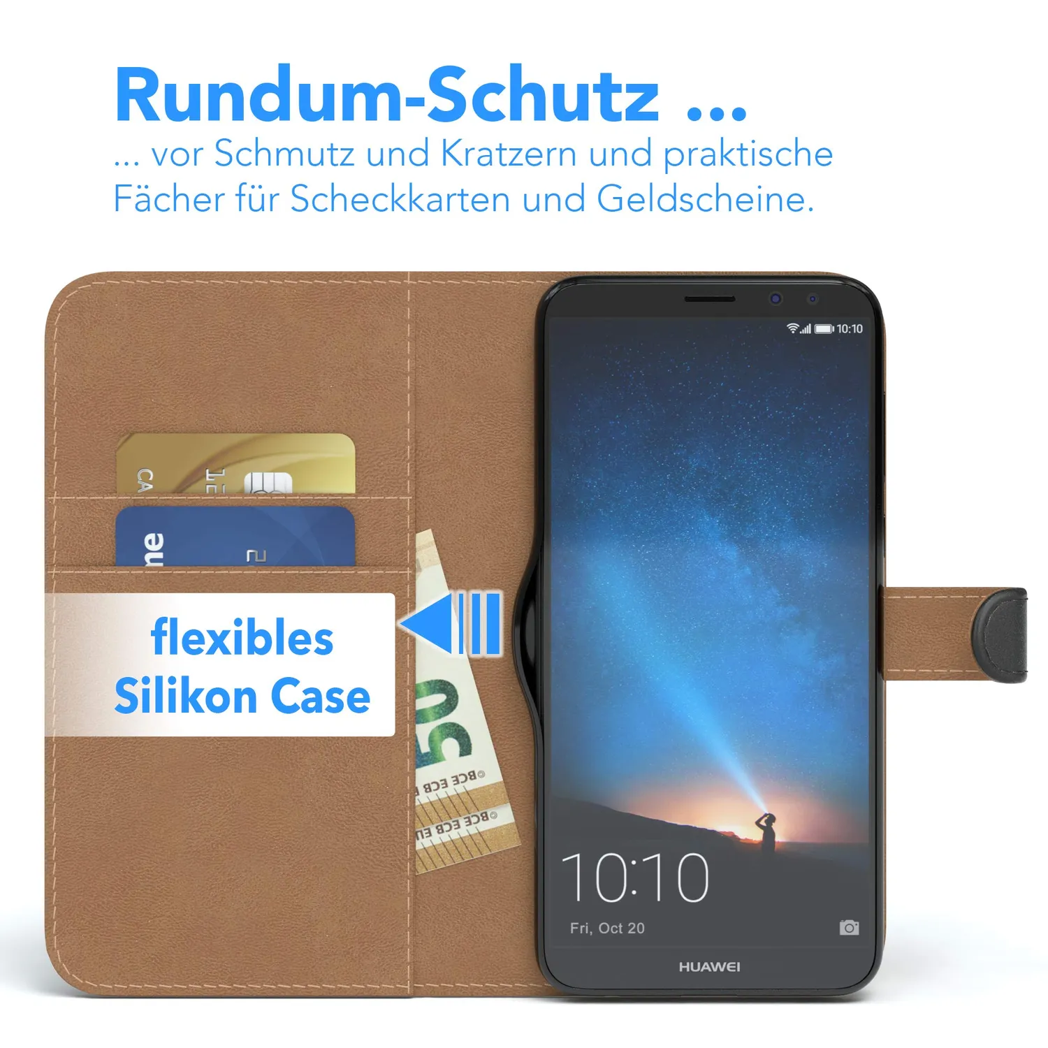 EAZY CASE Huawei Mate 10 Lite Handytasche Book Schwarz Leder