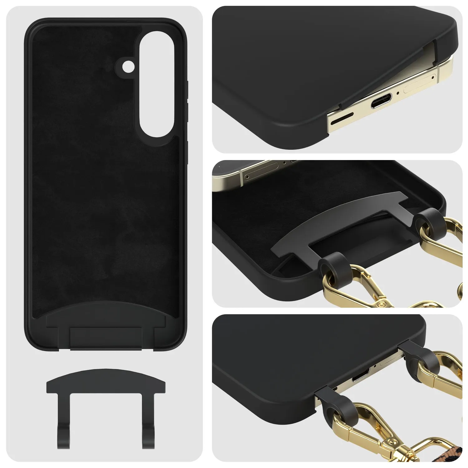 EAZY CASE Galaxy S24 Plus Hülle mit Kette Leo-Schwarz 2in1