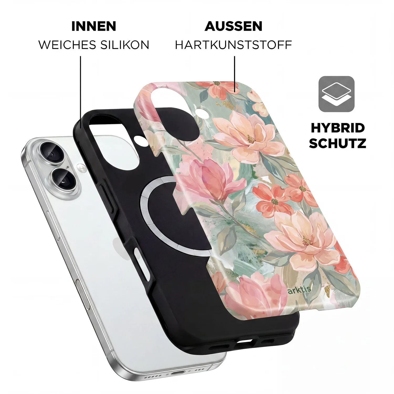 arktis iPhone 16 Hülle Pastel Flowers MagSafe Handyhülle