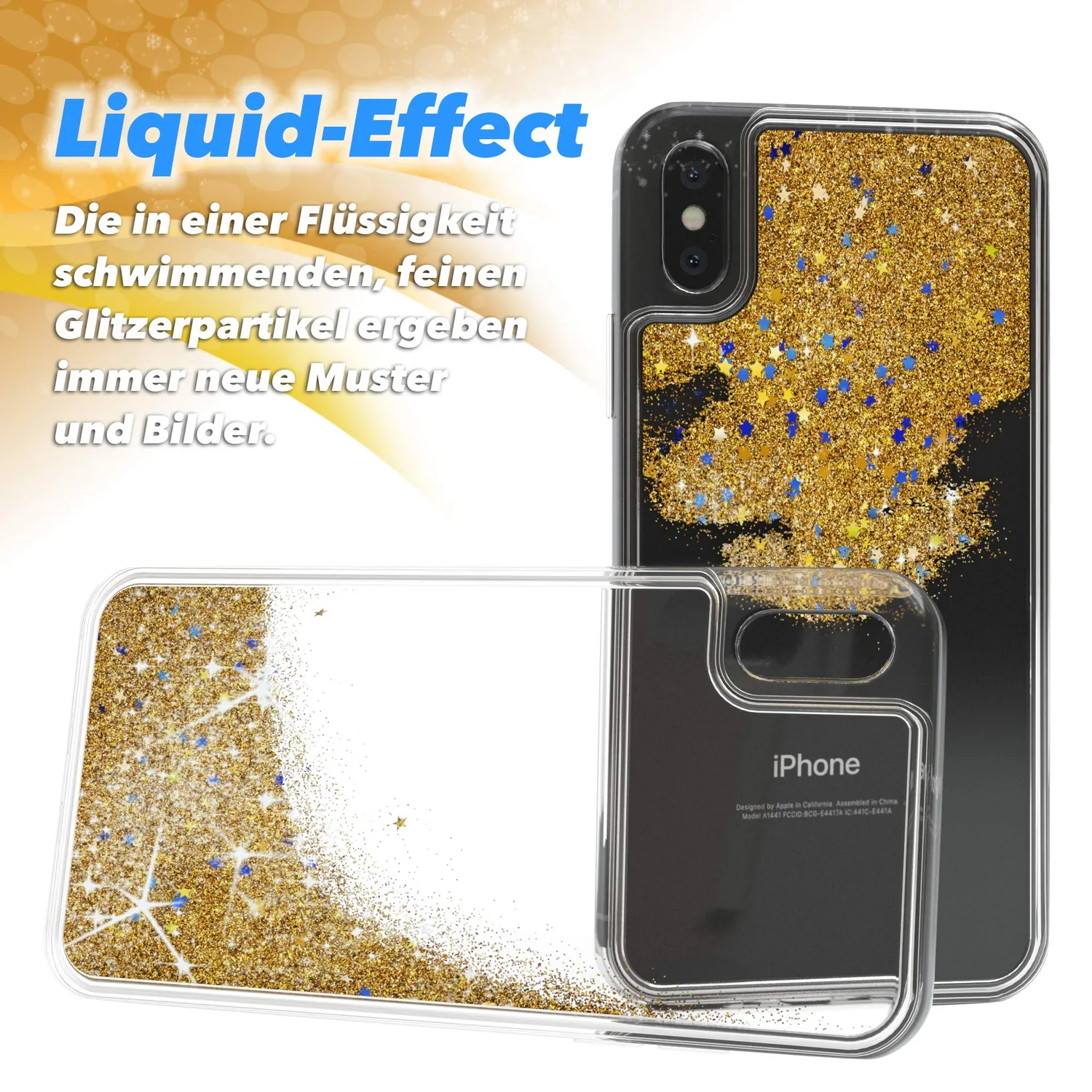 EAZY CASE iPhone X/XS Glitzerhülle Transparent Gold Liquid