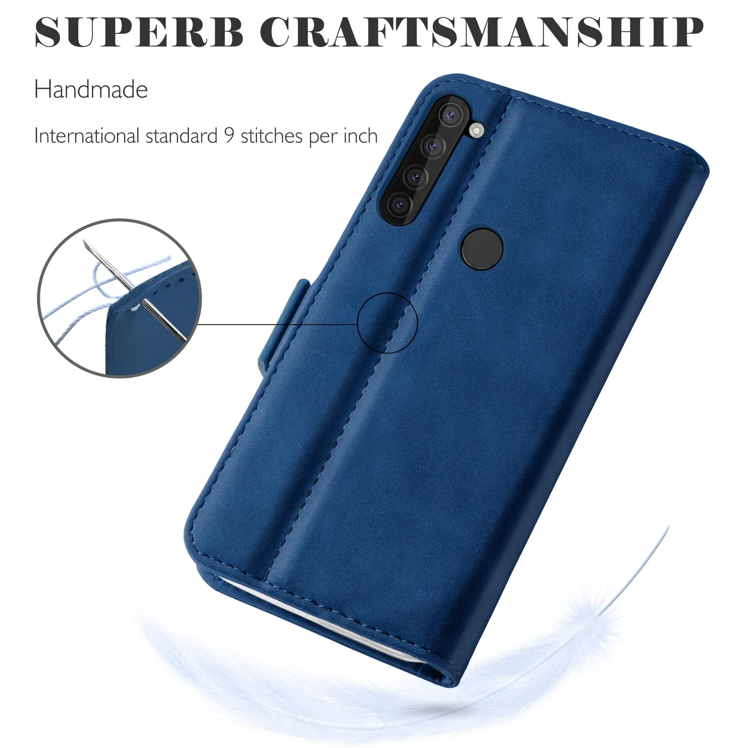 YATWIN Xiaomi Redmi Note 8T Klapphülle Blau Leder RFID