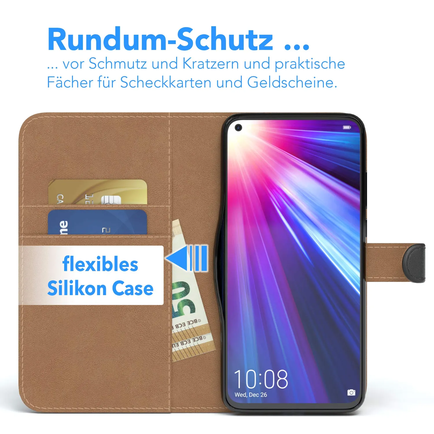 EAZY CASE Honor View20 Bookstyle Tasche Schwarz Fach