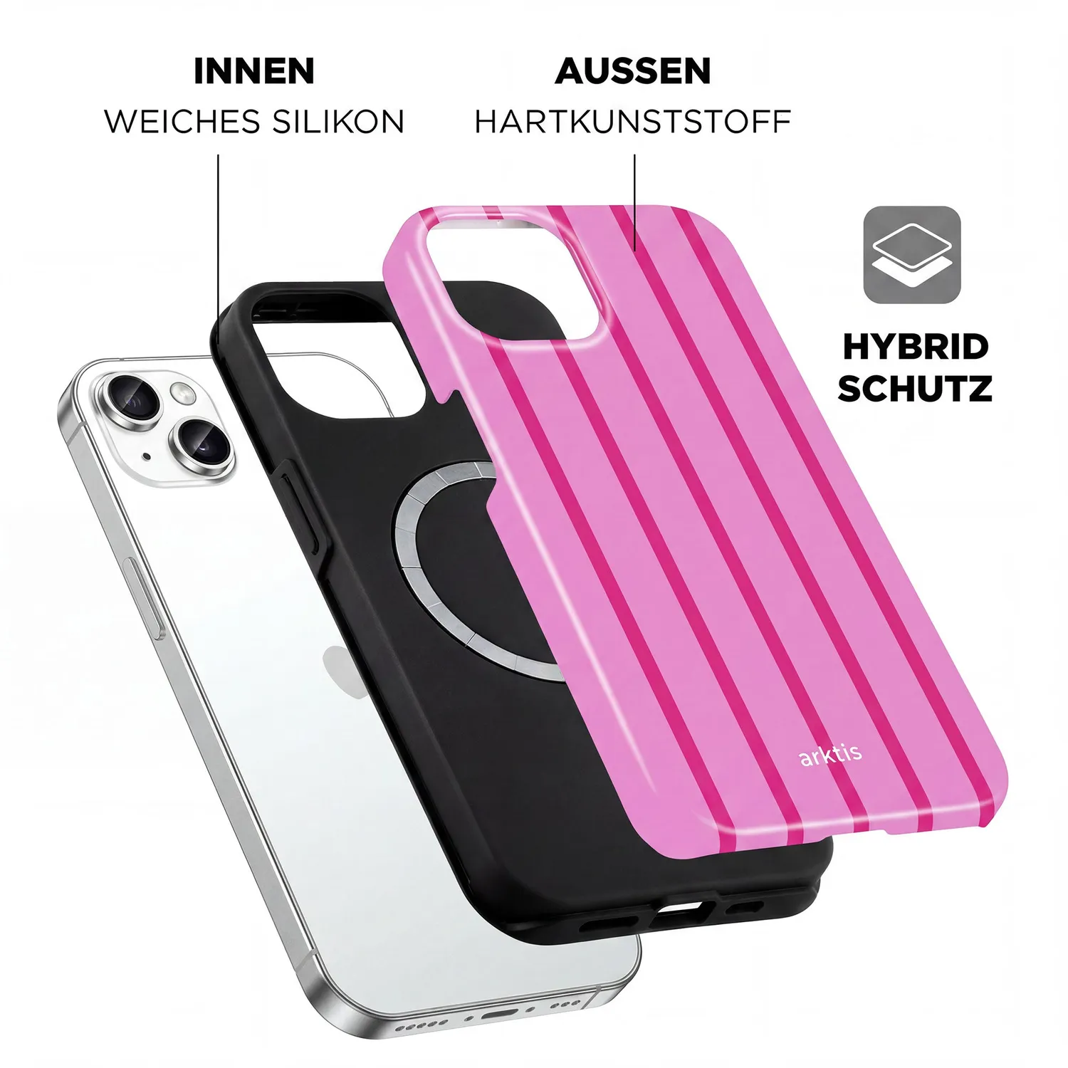arktis Lady Stripes iPhone 14 Hülle MagSafe
