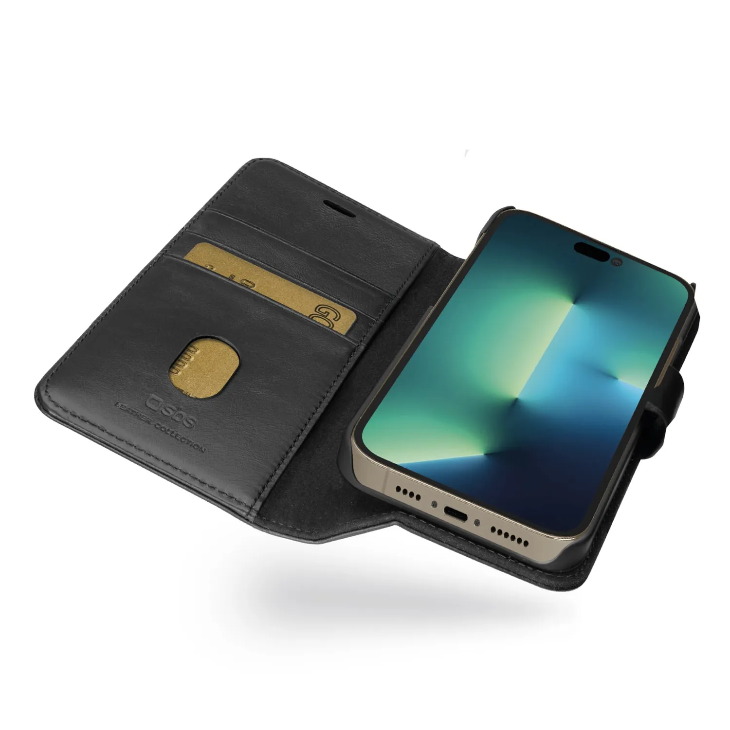 SBS Book Case iPhone 14 Pro Lederhülle schwarz Stand