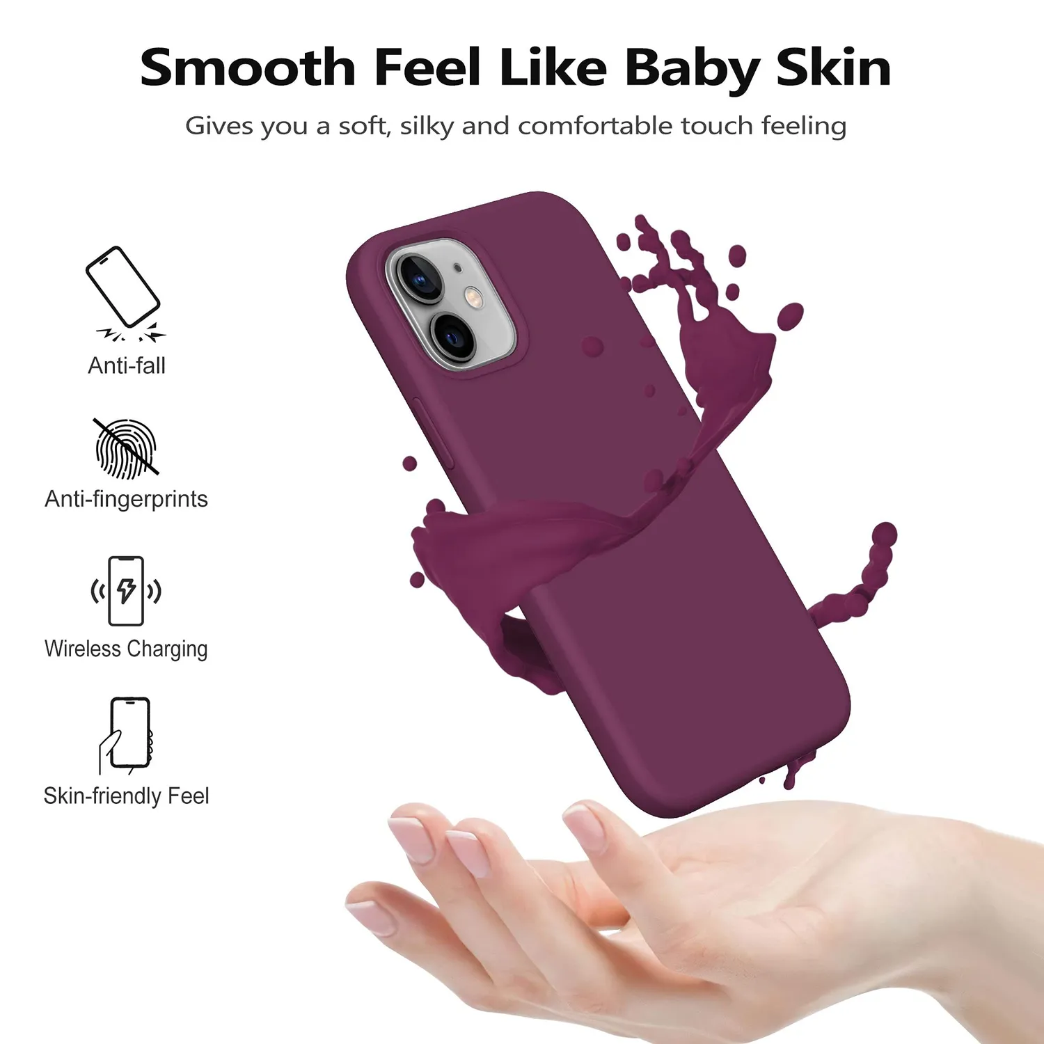 YATWIN iPhone 12 Mini Silikonhülle Weinrot Mikrofaser Glas