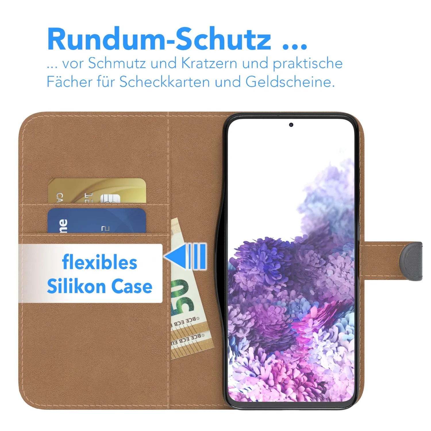 EAZY CASE Galaxy S20 Klapphülle Book Anthrazit Standfunktion
